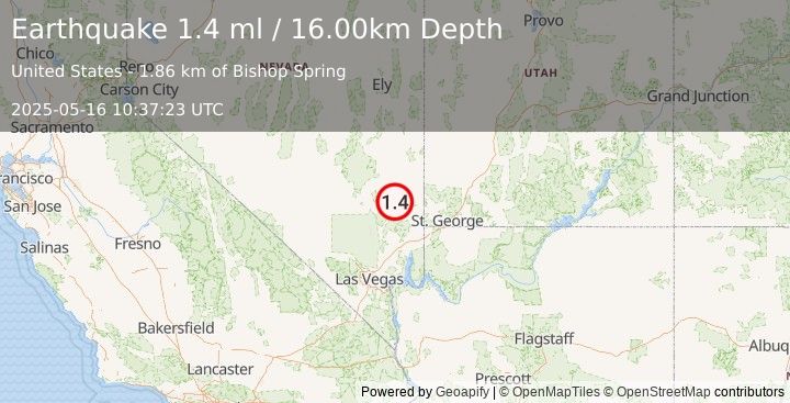 Earthquake 25 km SSW of Caliente, Nevada (1.4 ml) (2025-05-16 10:37:23 UTC)