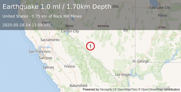 Earthquake 29 km SSE of Mina, Nevada (1.0 ml) (2025-05-18 14:11:59 UTC)
