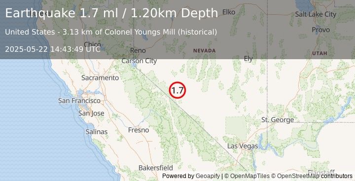 Earthquake 29 km S of Mina, Nevada (1.7 ml) (2025-05-22 14:43:49 UTC)