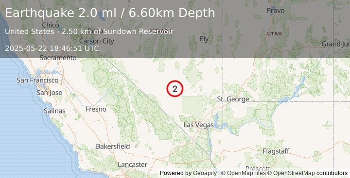 Earthquake 46 km WSW of Rachel, Nevada (2.0 ml) (2025-05-22 18:46:51 UTC)