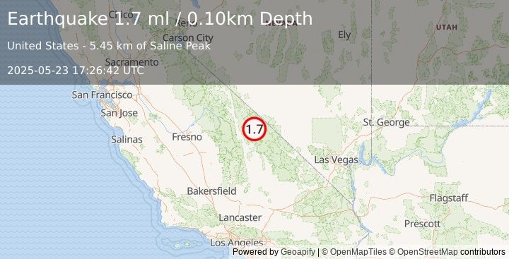 Earthquake 47 km ENE of Independence, California (1.7 ml) (2025-05-23 17:26:42 UTC)
