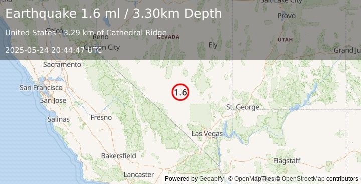 Earthquake 49 km W of Rachel, Nevada (1.6 ml) (2025-05-24 20:44:47 UTC)