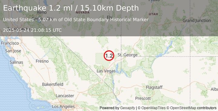 Earthquake 39 km SSE of Alamo, Nevada (1.2 ml) (2025-05-24 21:08:15 UTC)