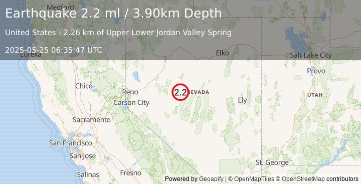 Earthquake 45 km W of Austin, Nevada (2.2 ml) (2025-05-25 06:35:47 UTC)