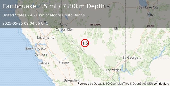 Earthquake 35 km SE of Mina, Nevada (1.5 ml) (2025-05-25 09:04:56 UTC)