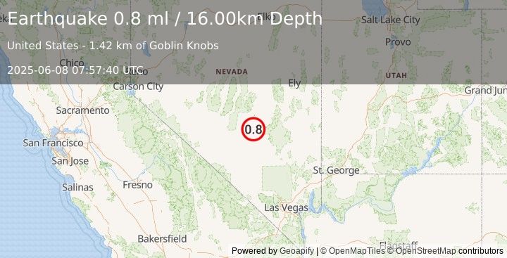 Earthquake 64 km NW of Rachel, Nevada (0.8 ml) (2025-06-08 07:57:40 UTC)