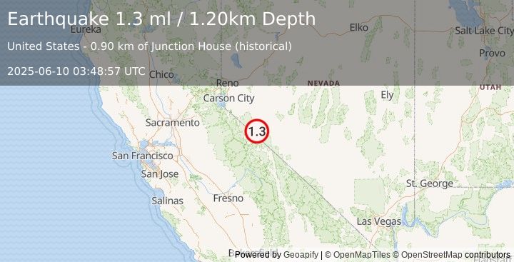 Earthquake 29 km SW of Hawthorne, Nevada (1.3 ml) (2025-06-10 03:48:57 UTC)