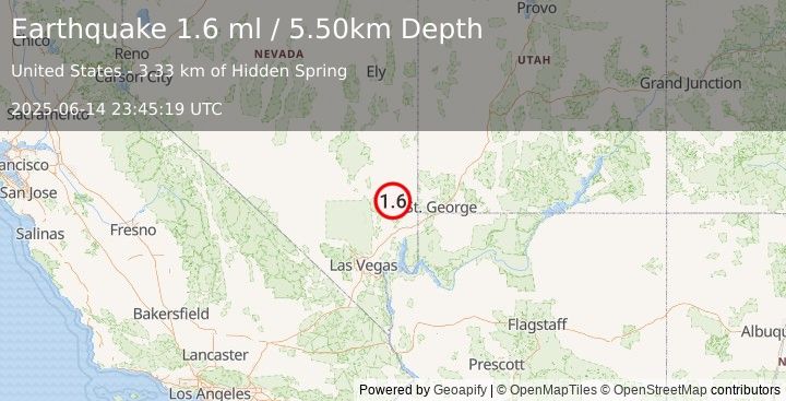 Earthquake 45 km S of Caliente, Nevada (1.6 ml) (2025-06-14 23:45:19 UTC)
