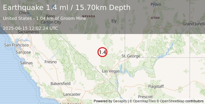 Earthquake 33 km S of Rachel, Nevada (1.4 ml) (2025-06-15 12:02:24 UTC)