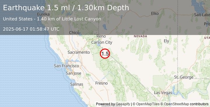 Earthquake 3 km WSW of Walker, California (1.5 ml) (2025-06-17 01:58:47 UTC)