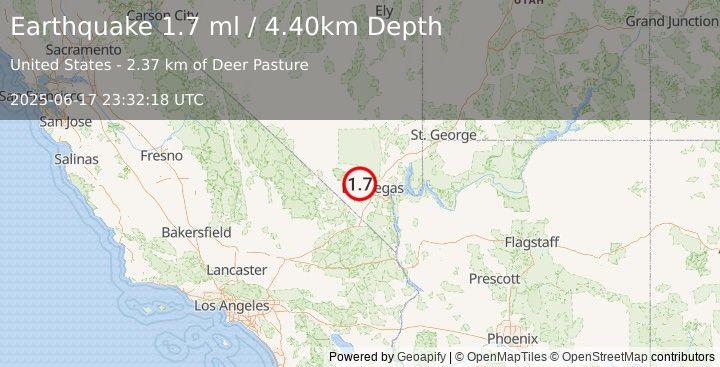 Earthquake 15 km NNW of Summerlin South, Nevada (1.7 ml) (2025-06-17 23:32:18 UTC)