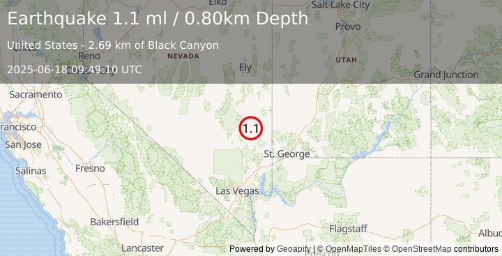 Earthquake 22 km NW of Caliente, Nevada (1.1 ml) (2025-06-18 09:49:10 UTC)