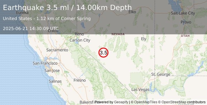 Earthquake 13 km ENE of Mina, Nevada (3.5 ml) (2025-06-21 14:30:09 UTC)