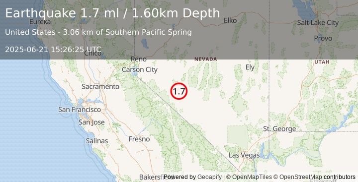Earthquake 7 km ENE of Mina, Nevada (1.7 ml) (2025-06-21 15:26:25 UTC)