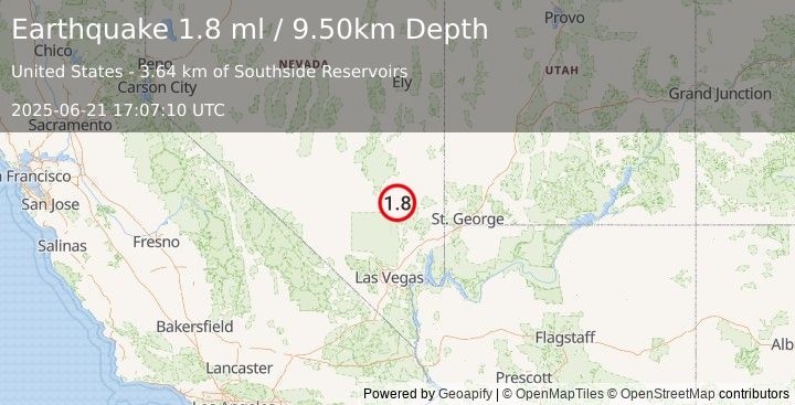 Earthquake 16 km E of Alamo, Nevada (1.8 ml) (2025-06-21 17:07:10 UTC)