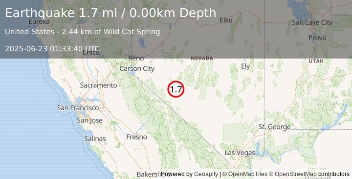 Earthquake 9 km ENE of Mina, Nevada (1.7 ml) (2025-06-23 01:33:40 UTC)
