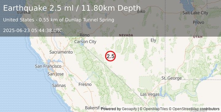 Earthquake 13 km ESE of Mina, Nevada (2.5 ml) (2025-06-23 05:44:38 UTC)