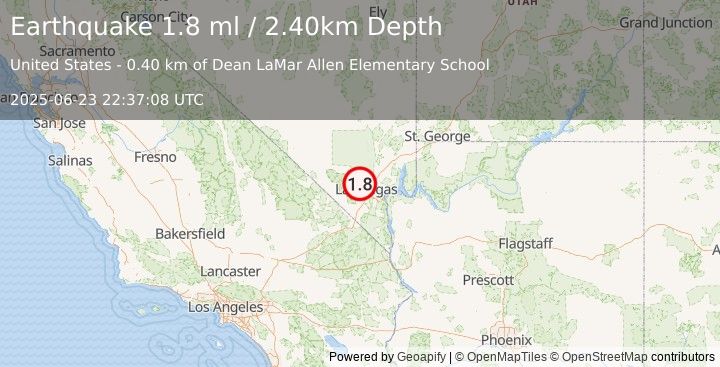 Earthquake 16 km NW of Las Vegas, Nevada (1.8 ml) (2025-06-23 22:37:08 UTC)