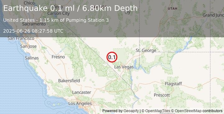 Earthquake 32 km WNW of Indian Springs, Nevada (0.1 ml) (2025-06-26 08:27:58 UTC)