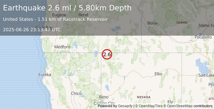 Earthquake 49 km E of Fort Bidwell, California (2.6 ml) (2025-06-26 23:13:47 UTC)