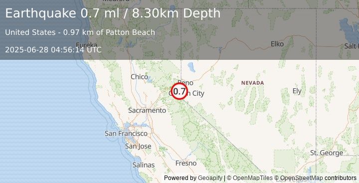 Earthquake 1 km SE of Carnelian Bay, California (0.7 ml) (2025-06-28 04:56:14 UTC)