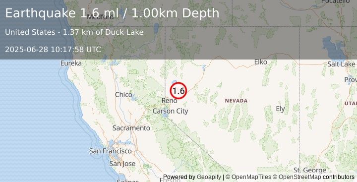 Earthquake 4 km WNW of Nixon, Nevada (1.6 ml) (2025-06-28 10:17:58 UTC)