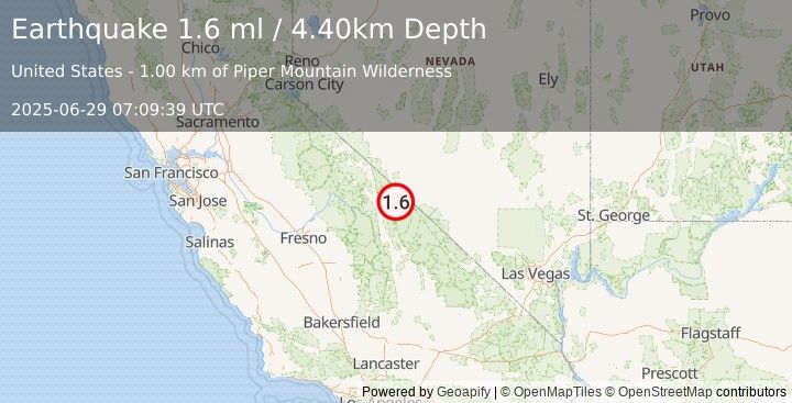 Earthquake 35 km ENE of Big Pine, California (1.6 ml) (2025-06-29 07:09:39 UTC)