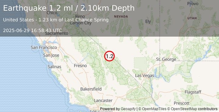 Earthquake 52 km S of Silver Peak, Nevada (1.2 ml) (2025-06-29 16:58:43 UTC)