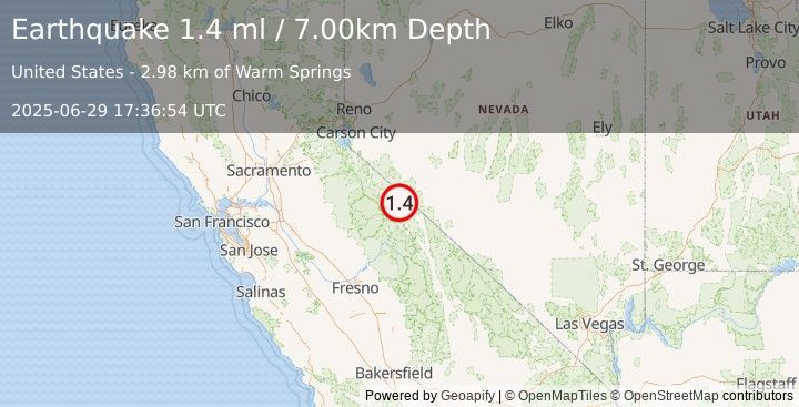 Earthquake 20 km E of Mono City, California (1.4 ml) (2025-06-29 17:36:54 UTC)