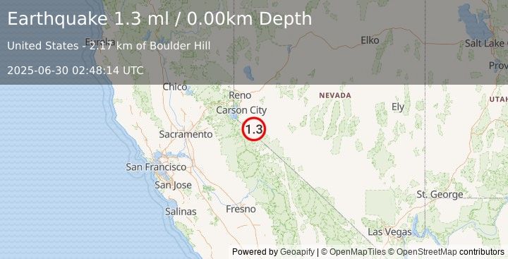 Earthquake 10 km SSW of Smith Valley, Nevada (1.3 ml) (2025-06-30 02:48:14 UTC)