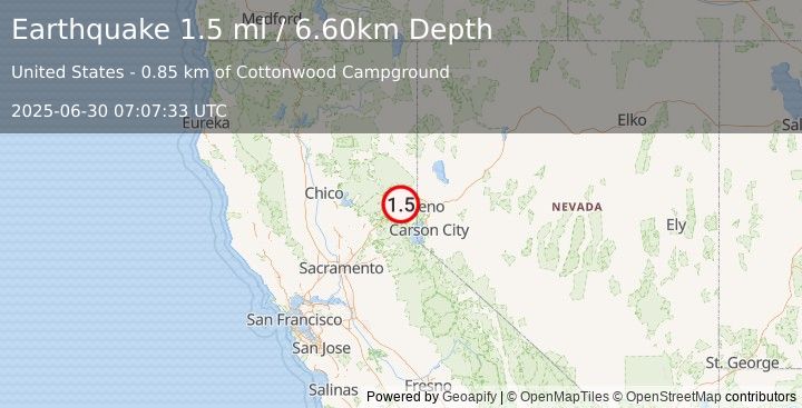 Earthquake 5 km SE of Sierraville, California (1.5 ml) (2025-06-30 07:07:33 UTC)