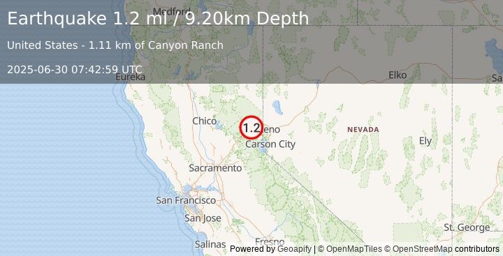 Earthquake 4 km S of Sierraville, California (1.2 ml) (2025-06-30 07:42:59 UTC)