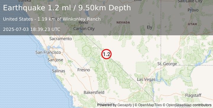 Earthquake 2 km WNW of Dyer, Nevada (1.2 ml) (2025-07-03 18:39:23 UTC)
