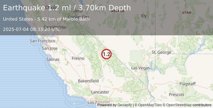 Earthquake 51 km ENE of Independence, California (1.2 ml) (2025-07-04 08:33:20 UTC)