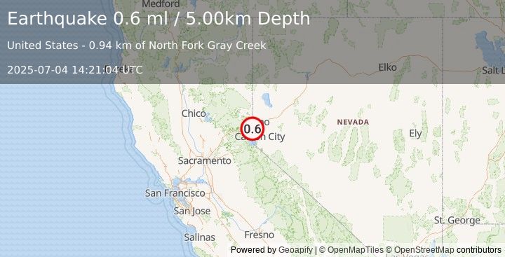 Earthquake 4 km SSE of Floriston, California (0.6 ml) (2025-07-04 14:21:04 UTC)