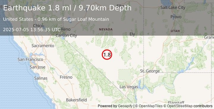 Earthquake 41 km E of Tonopah, Nevada (1.8 ml) (2025-07-05 13:56:35 UTC)