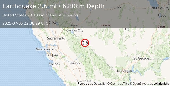 Earthquake 35 km NE of Mono City, California (2.6 ml) (2025-07-05 22:08:29 UTC)