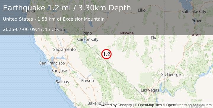 Earthquake 25 km WSW of Mina, Nevada (1.2 ml) (2025-07-06 09:47:45 UTC)