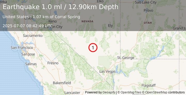 Earthquake 57 km WNW of Rachel, Nevada (1.0 ml) (2025-07-07 08:42:49 UTC)