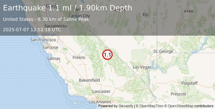 Earthquake 47 km ENE of Independence, California (1.1 ml) (2025-07-07 12:52:18 UTC)
