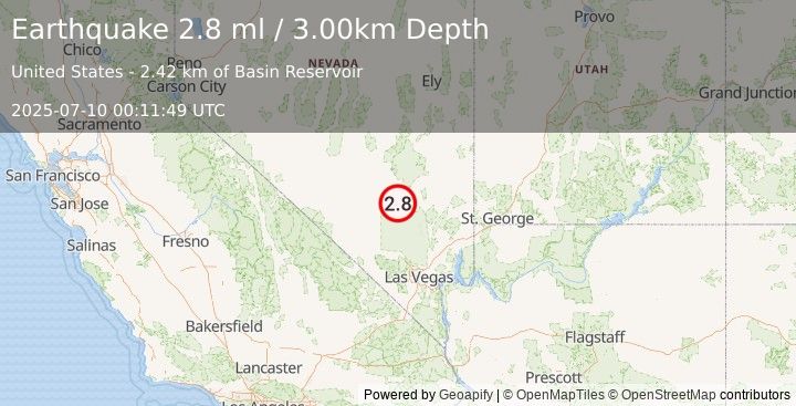 Earthquake 36 km SSE of Rachel, Nevada (3.0 ml) (2025-07-10 00:11:50 UTC)
