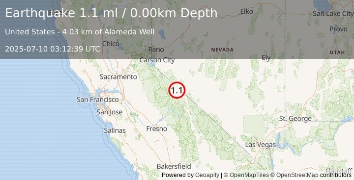 Earthquake 24 km ENE of Mono City, California (1.1 ml) (2025-07-10 03:12:39 UTC)