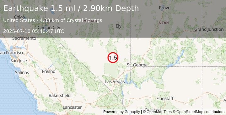 Earthquake 10 km SSW of Hiko, Nevada (1.5 ml) (2025-07-10 05:40:47 UTC)