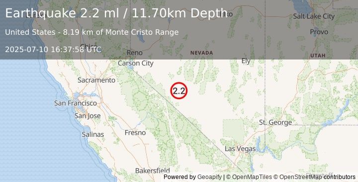 Earthquake 31 km SE of Mina, Nevada (2.3 ml) (2025-07-10 16:37:59 UTC)