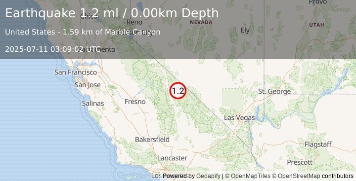 Earthquake 37 km E of Big Pine, California (1.2 ml) (2025-07-11 03:09:02 UTC)