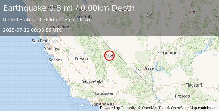 Earthquake 42 km ENE of Independence, California (0.8 ml) (2025-07-12 08:08:55 UTC)