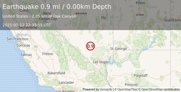 Earthquake 48 km SSW of Rachel, Nevada (0.9 ml) (2025-07-12 22:33:55 UTC)
