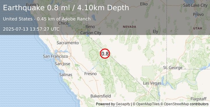 Earthquake 23 km NW of Benton, California (0.8 ml) (2025-07-13 13:57:27 UTC)