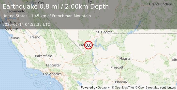 Earthquake 8 km SE of Sunrise Manor, Nevada (0.8 ml) (2025-07-14 04:52:35 UTC)