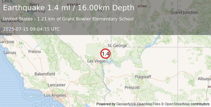Earthquake 3 km N of Moapa Valley, Nevada (1.4 ml) (2025-07-15 09:04:15 UTC)